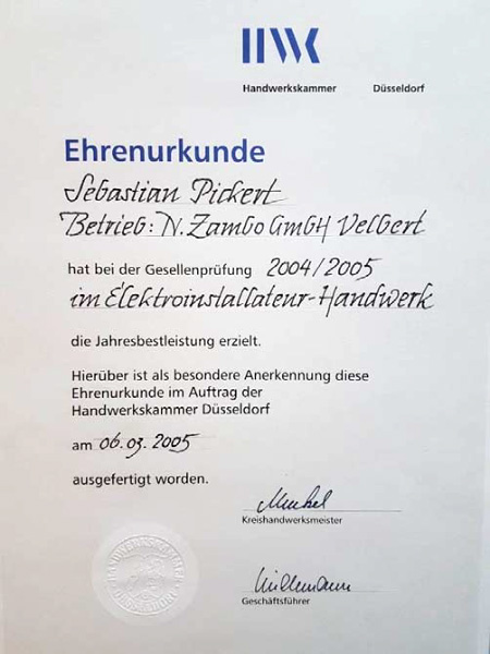 Ehrenurkunde Kammersieger